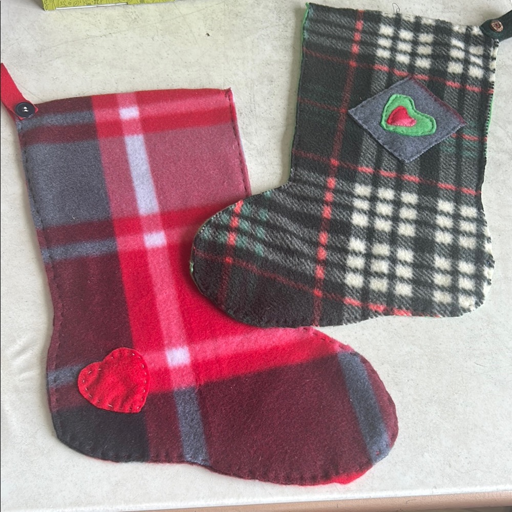 Plaid Christmas Stockings with Heart Design